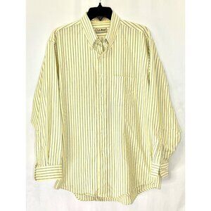 LL Bean Shirt Mens 17-34 Yellow Striped Long Sleeve Casual  Button Up Large